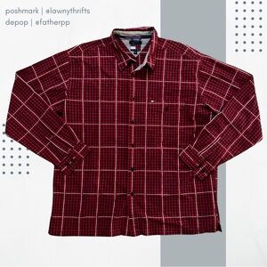 Tommy Jeans Men's Red Plaid Button Down Shirt XLarge Embroidered Logo